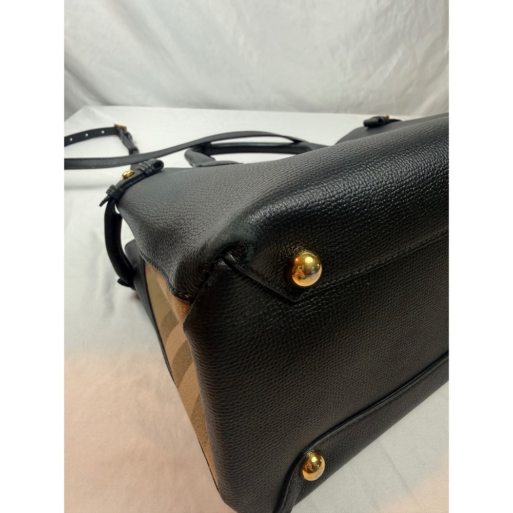 Burberry Banner Small Black Leather Tote Satchel Bag Authenticated Italy #mc - Picture 4 of 16